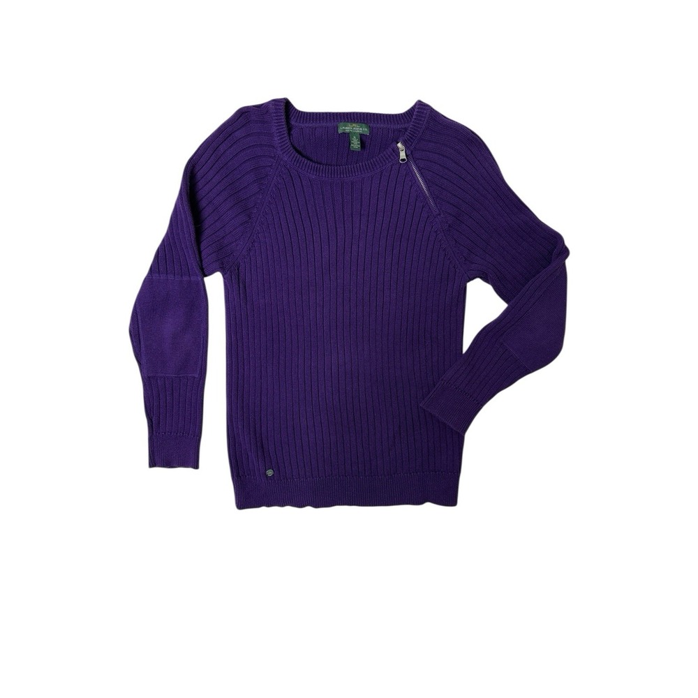 Lauren Ralph Lauren Women's Sweater Purple Ribbed Knit Shoulder Zip Preppy XL